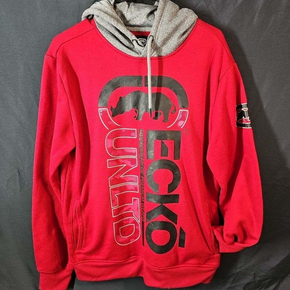 Ecko Unlimited Hooded Sweatshirt Hoodie Red Size Medium Y2K Vintage